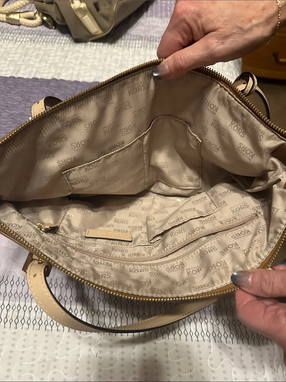 Michael Kors Caramel Brown Leather Tote with Gold MK Charm